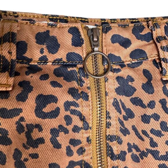 Free People Leopard Denim Mini Skirt Size 24 Brown Animal Print Coquette Mobwife - Picture 6 of 7